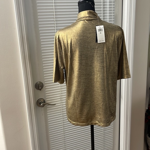 Lauren Lightweight Gold Metallic Elbow Length Sleeve Turtleneck Top - Picture 4 of 6